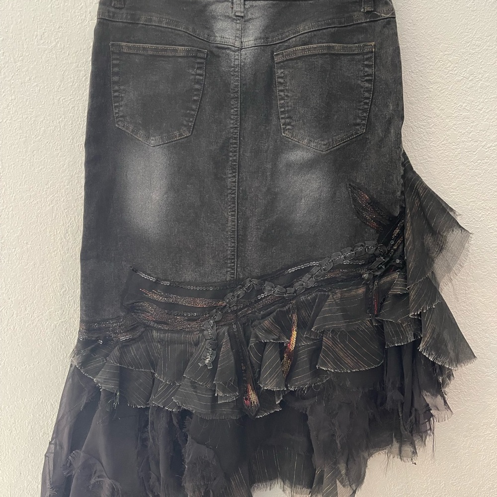 Black Ruffled Jean Skirt - Picture 3 of 3